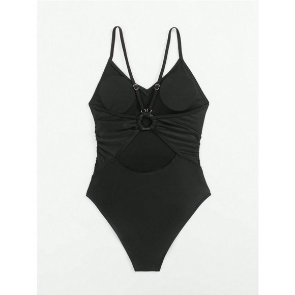 Classic Cut Out Ring Linked One Piece Swimsuit black - Picture 4 of 8